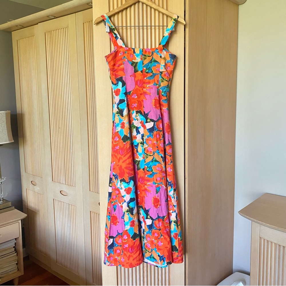 Mara Hoffman mei linen midi dress red florals - Picture 8 of 13